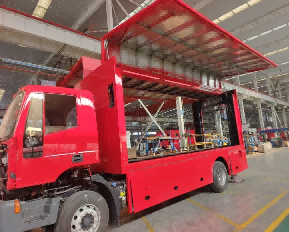 Corpo de caminhão seco expansível com envergadura de asa de um botão